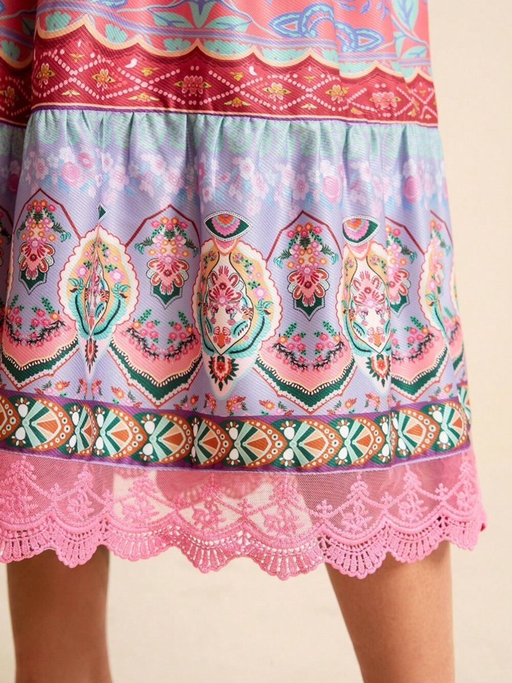 Multicolor Boho Women's Dress Floral Gradient U-Neck Sleeveless Cinched Waist - Picture 9 of 9